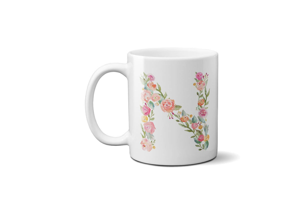 Personalised Alphabet Floral Name Initial Letter Coffee Mug Gift 11oz Ceramic