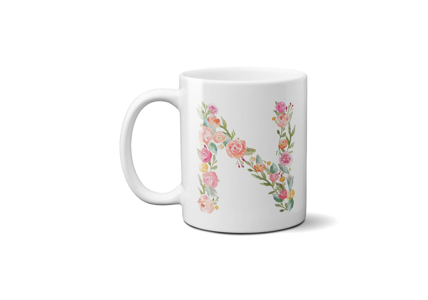 Personalised Alphabet Floral Name Initial Letter Coffee Mug Gift 11oz Ceramic