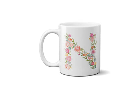 Personalised Alphabet Floral Name Initial Letter Coffee Mug Gift 11oz Ceramic