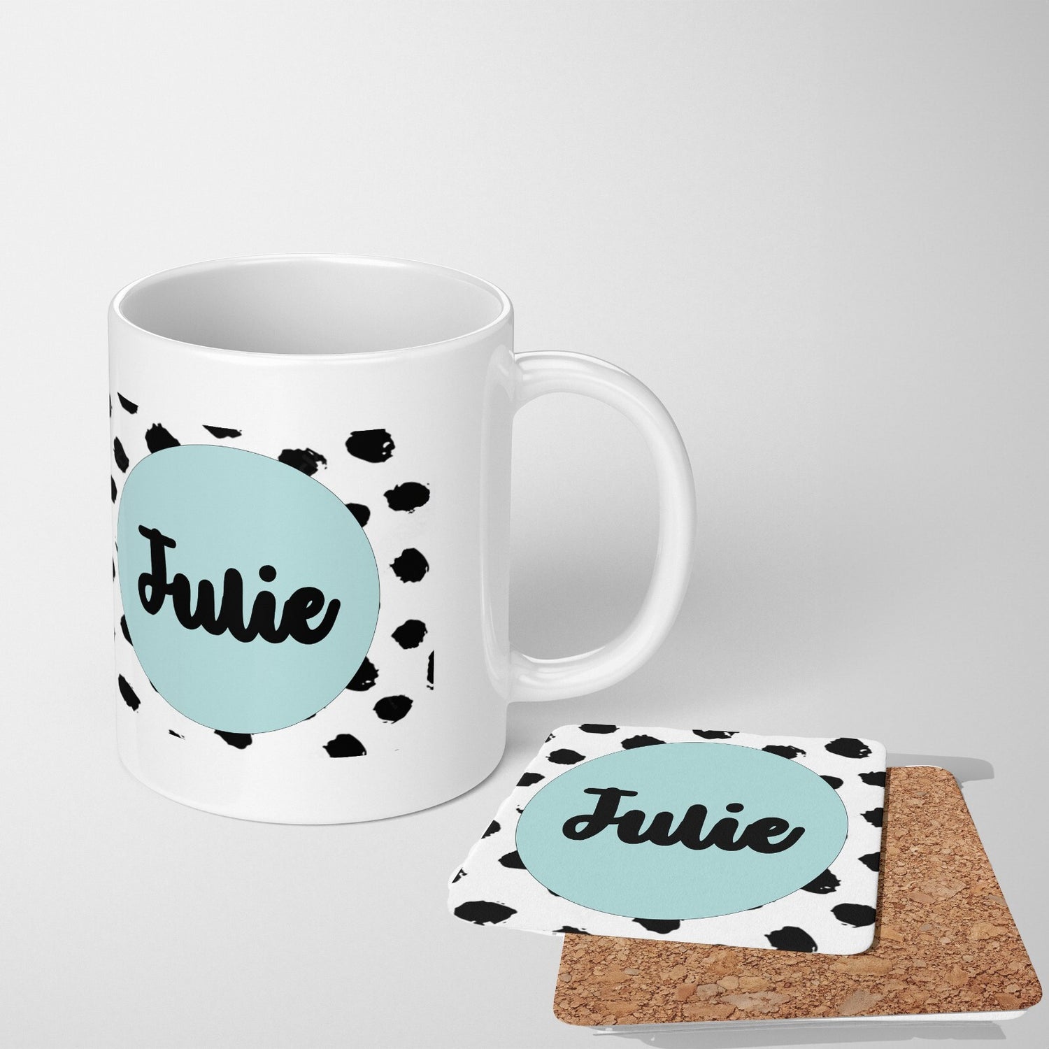 Polka Dot Custom Personalised Text Printed Coffee Tea Mug Coaster Gift Him Her