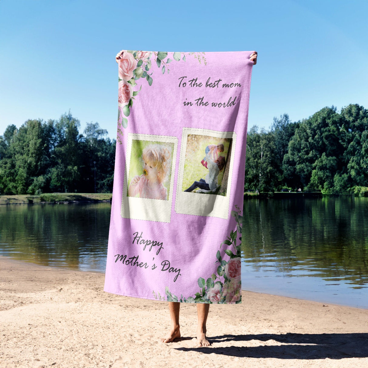 Custom Made Upload Your Own Photos Mother's Day Absorbent Beach Bath Sheet Towel
