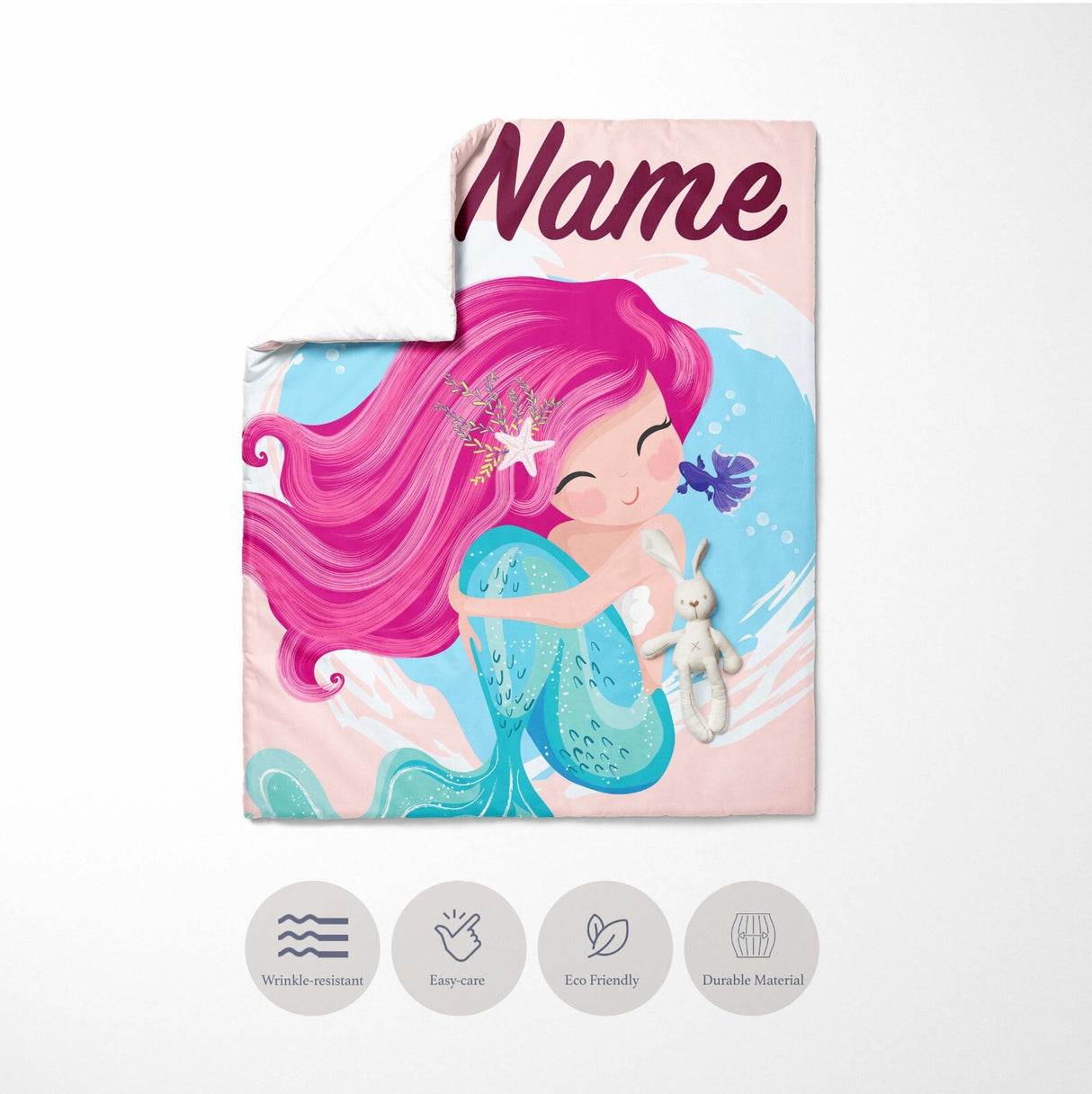Personalised Custom Name Mythical Mermaid Kids Cot Bed Duvet Cover + Pillowcase
