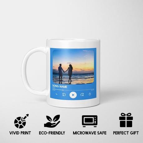 Personalised Music Player Custom Song Image Gift Coffee Tea Mug + Coaster Option
