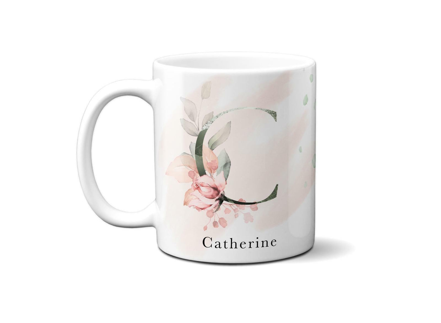 Gentle Touch Blush Pink Design Name Initial Letter Coffee Mug Gift 11oz Ceramic