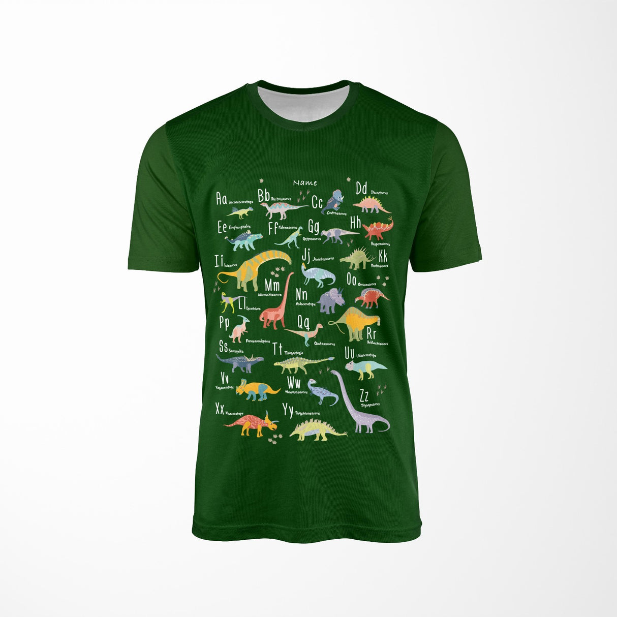 Personalised Dinosaur Alphabet T-Shirt Custom All Over Print Unisex Colour