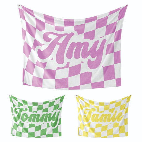 Personalised Custom Name Colour Retro Vans Check Soft Warm Fleece Blanket Decor