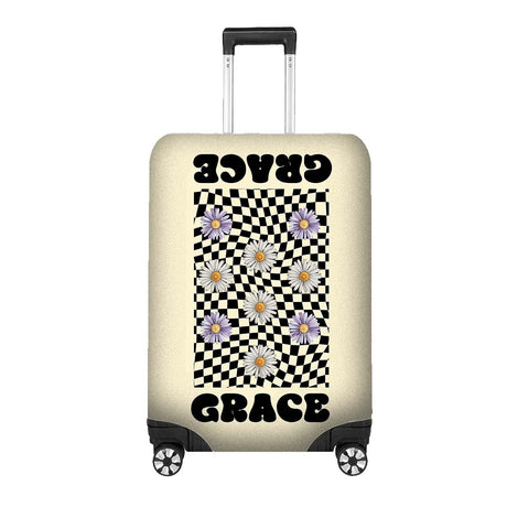 Retro Daisy Grid Name Gift Custom Luggage Cover Personalise Suitcase Protector