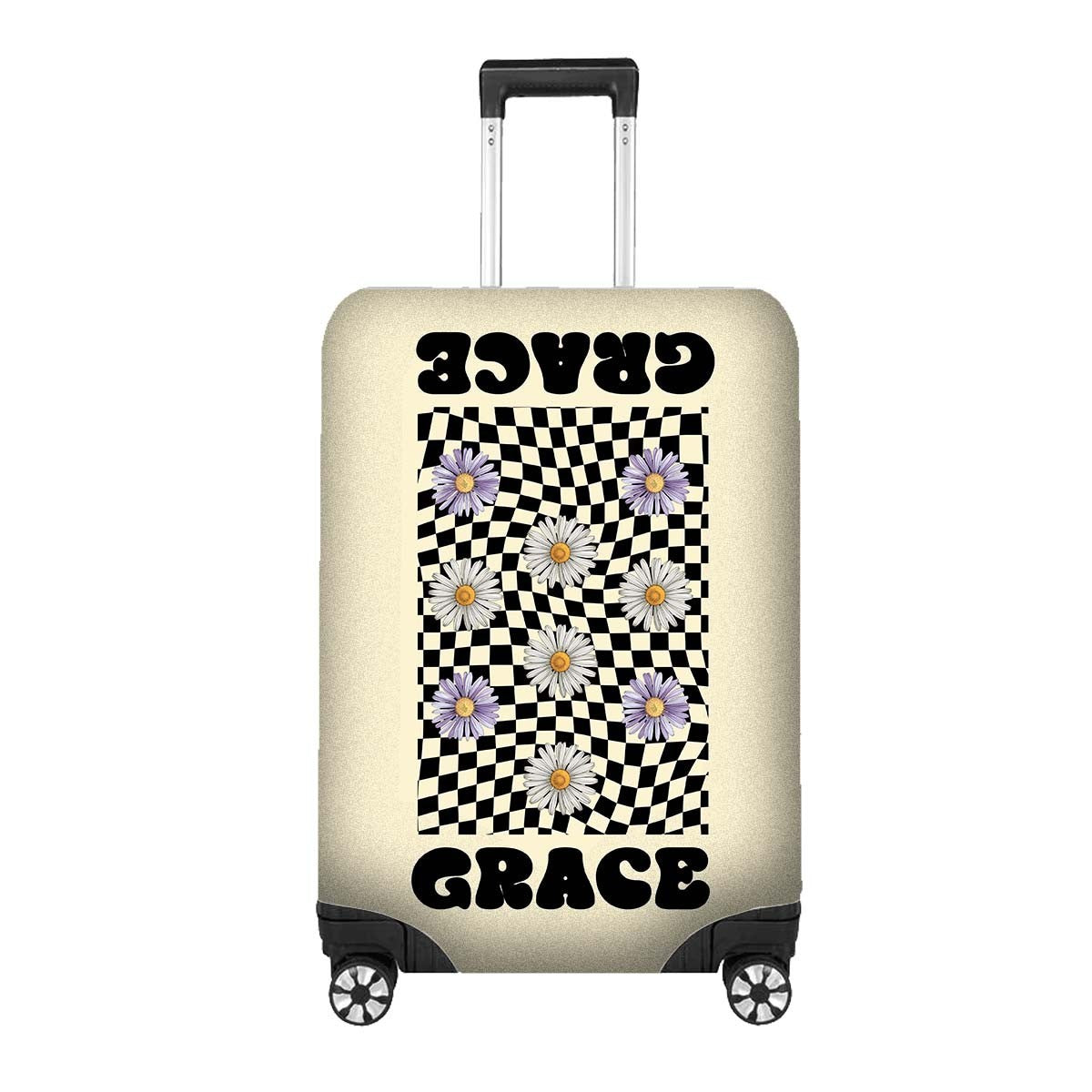 Retro Daisy Grid Name Gift Custom Luggage Cover Personalise Suitcase Protector