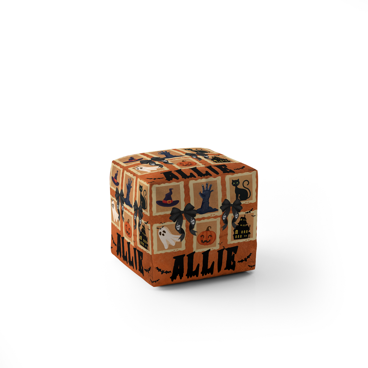 Halloween Spooky Personalised Custom Name Ottoman Filled Pouffe Washable Cover