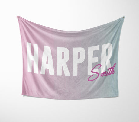 Personalised Name Gradient Two Tone Coloured Soft Warm Fleece Blanket Decoration