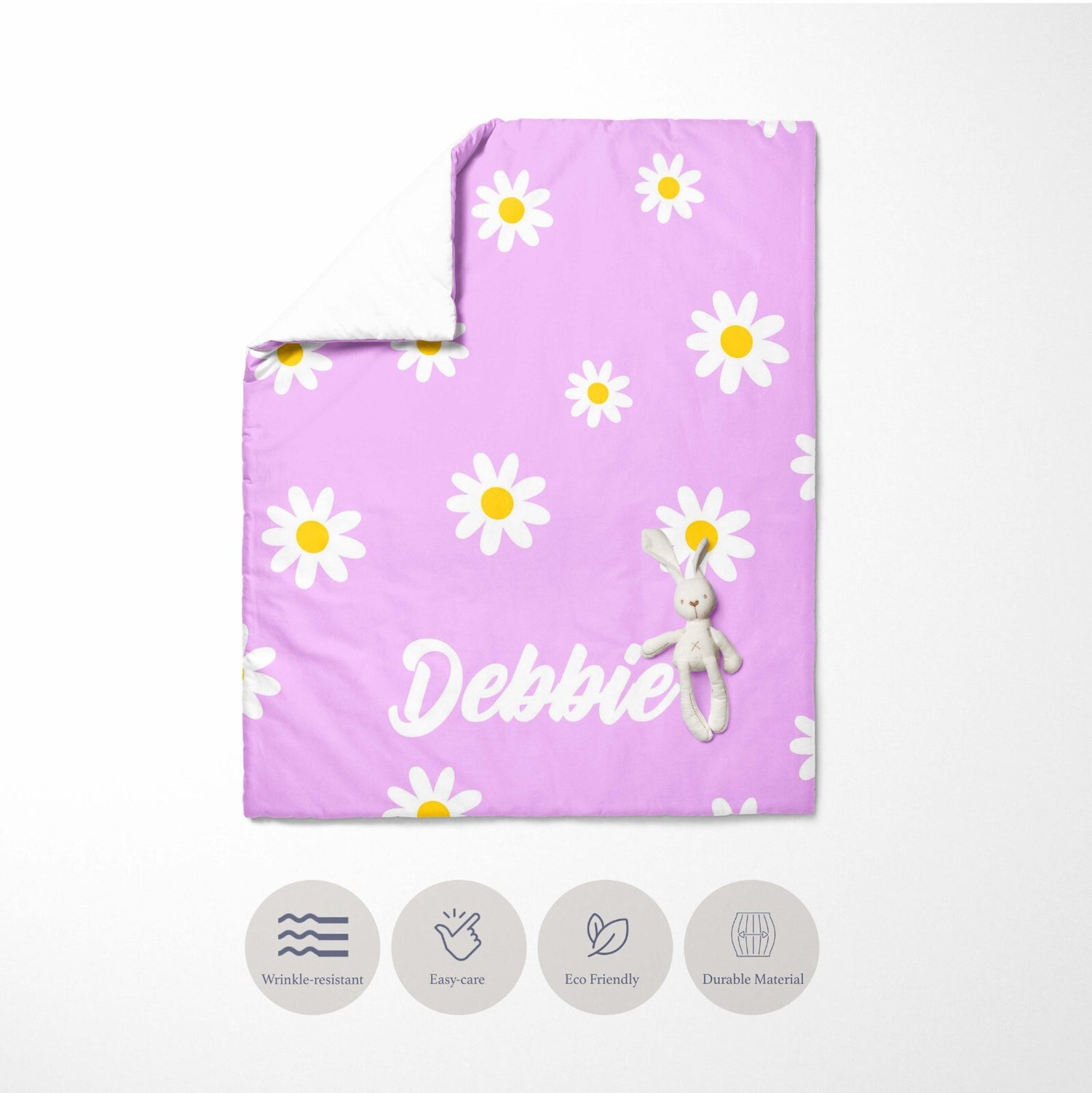 Personalised Custom Name Colour Floral Daisies Cot Bed Duvet Cover + Pillowcase