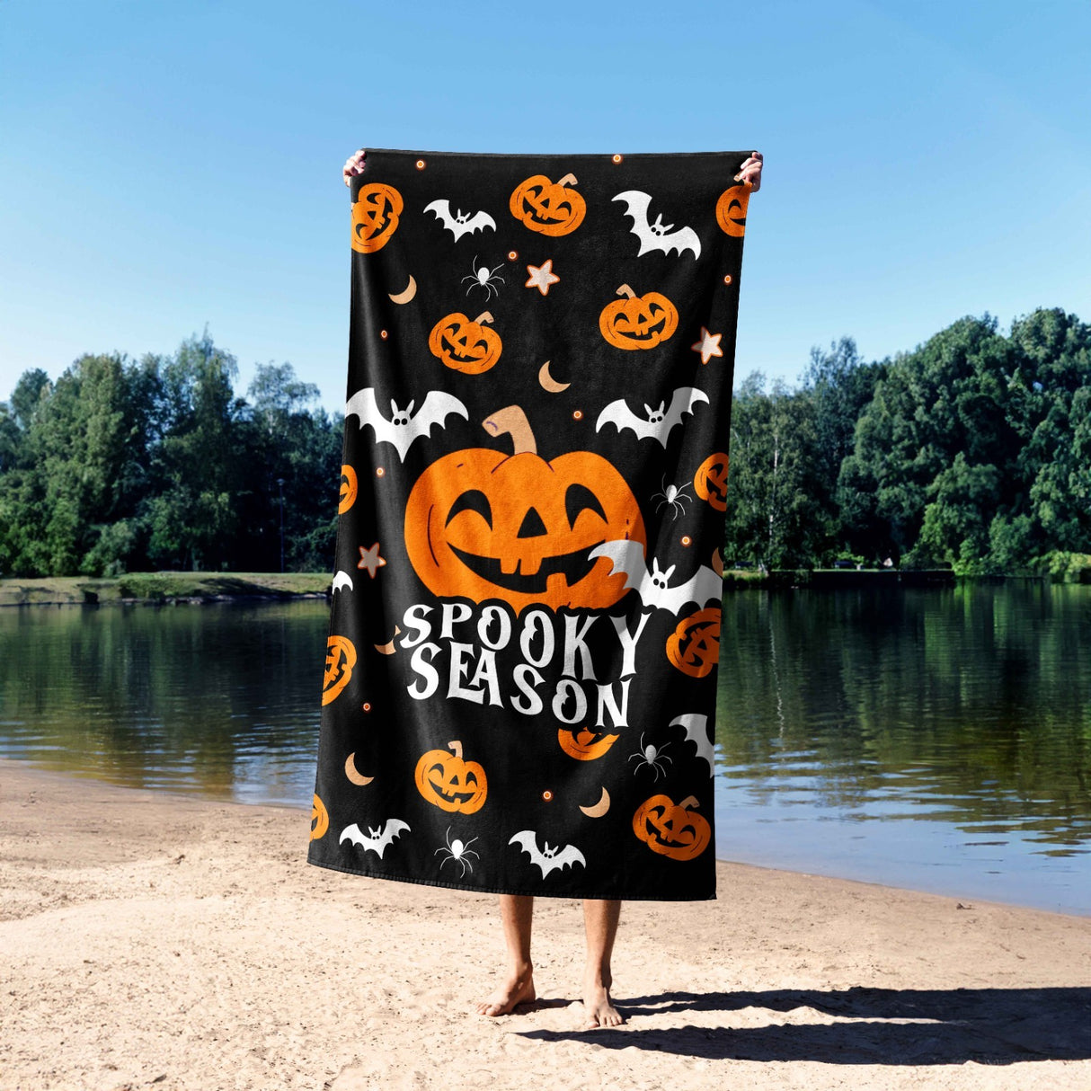 Spooky Season Halloween Pumpkin Custom Absorbent Beach Bath Sheet Towel Gift