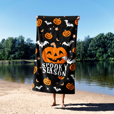 Spooky Season Halloween Pumpkin Custom Absorbent Beach Bath Sheet Towel Gift
