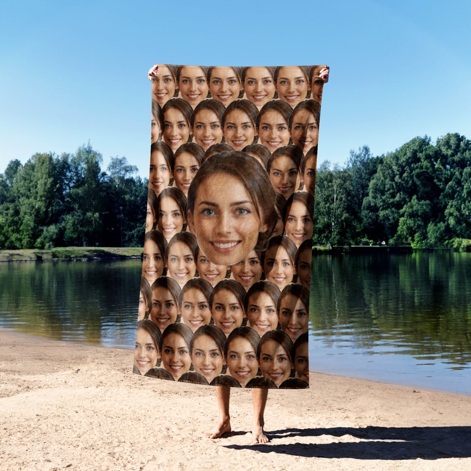 Funny Personalised Custom Photo Upload Collage Soft Beach Bath Sheet Hand Towel