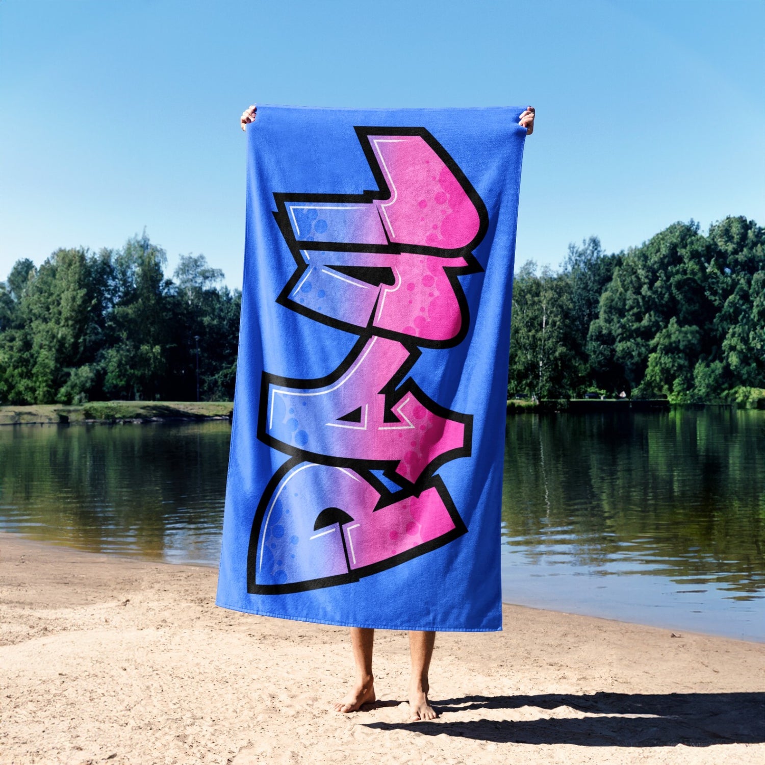 Personalised Any Name Urban Graffiti Coloured Absorbent Beach Bath Sheet Towel