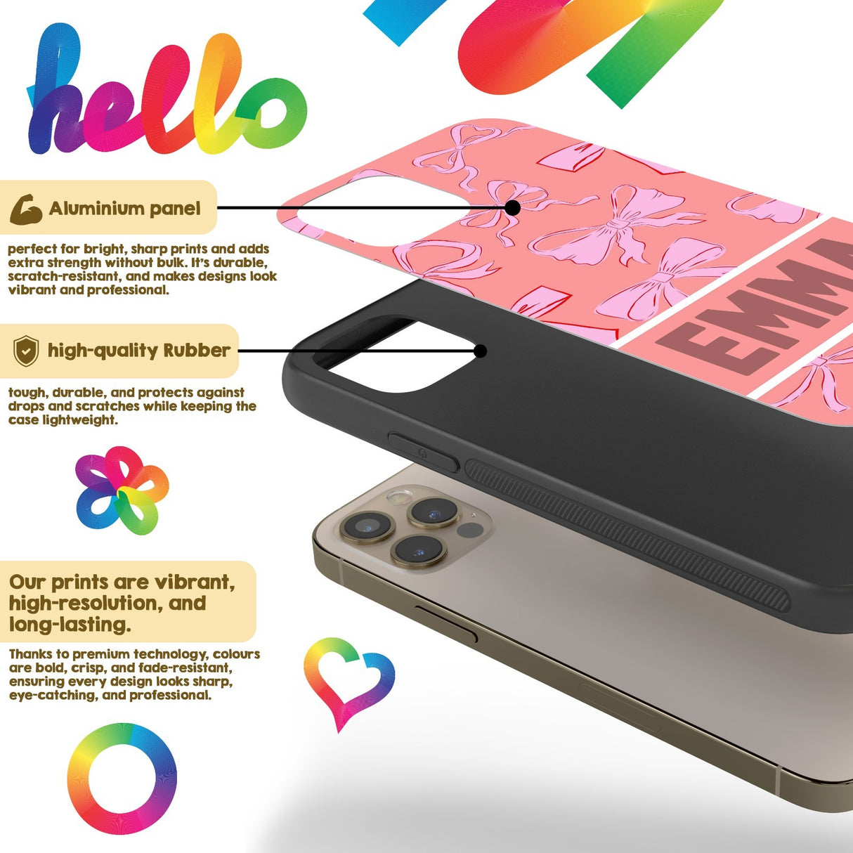 Pink Bows Name Cute Girl Personalised Custom - Printed iPhone Black Case Cover