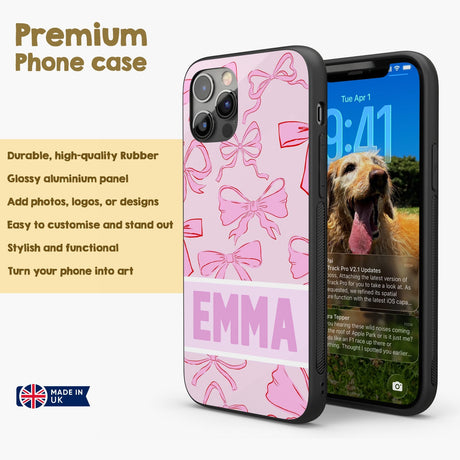 Pink Bows Name Cute Girl Personalised Custom - Printed iPhone Black Case Cover