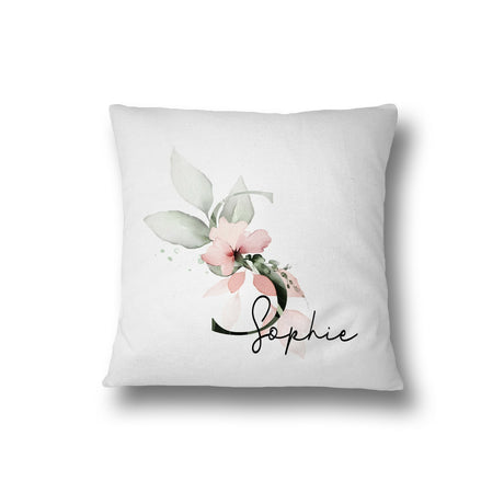 Personalised Gentle Botanical Blush Pink Initial Letter Cushion Cover Pillow