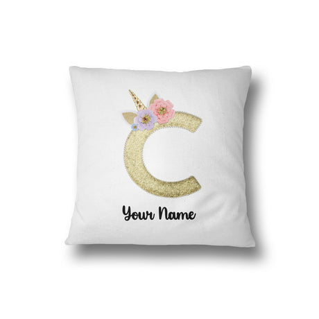 Personalised Unicorn Sparkly Kids Girls Monogram Alphabet Initial Letter Cushion