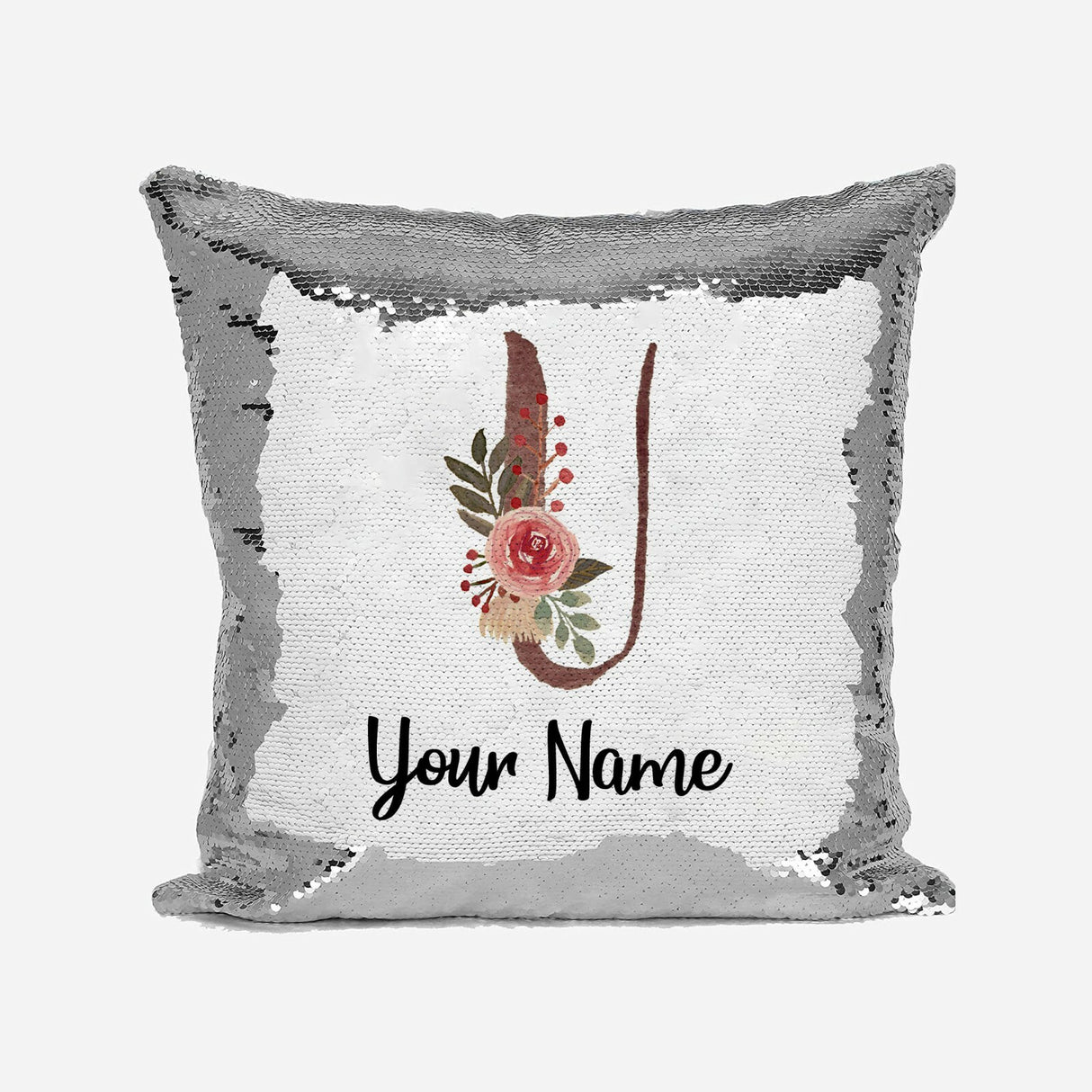 Personalised Floral Watercolour Effect Alphabet Sequin Magic Cushion + Pillow