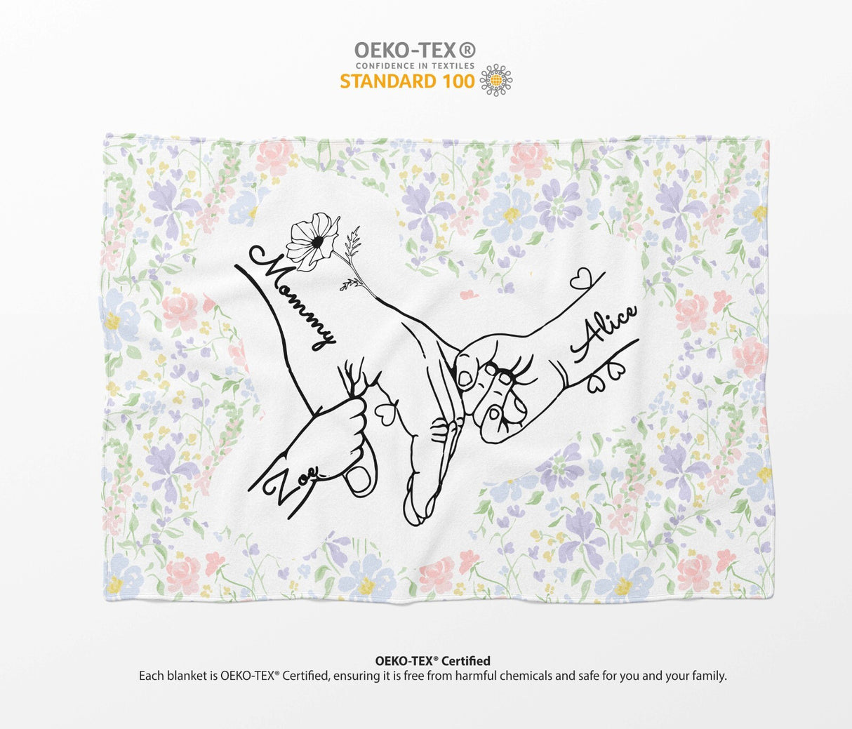 Mother's Day Custom Name Floral Soft Warm Fleece Memory Blanket Throw Decoration