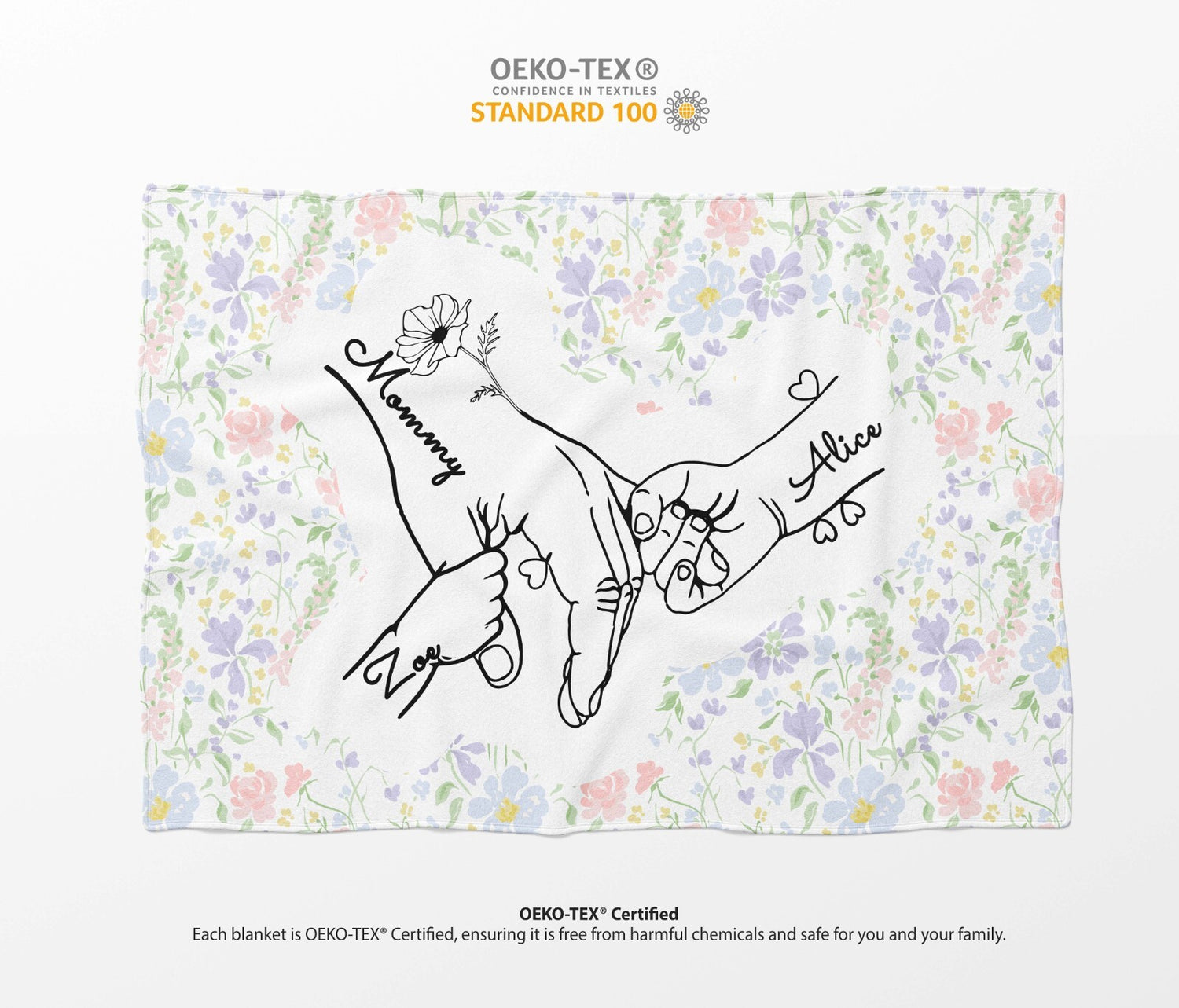 Mother's Day Custom Name Floral Soft Warm Fleece Memory Blanket Throw Decoration