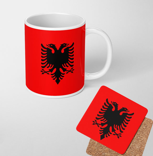 Albania Flag Patriotic Coffee Tea Mug Cup Set Coaster Home Gift Him Her Custom