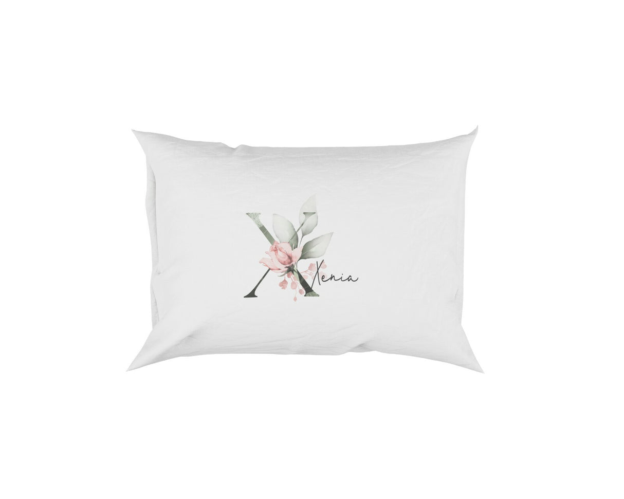 Personalised Your Name Gentle Botanical Blush Initial Letter Pillow Case Gift