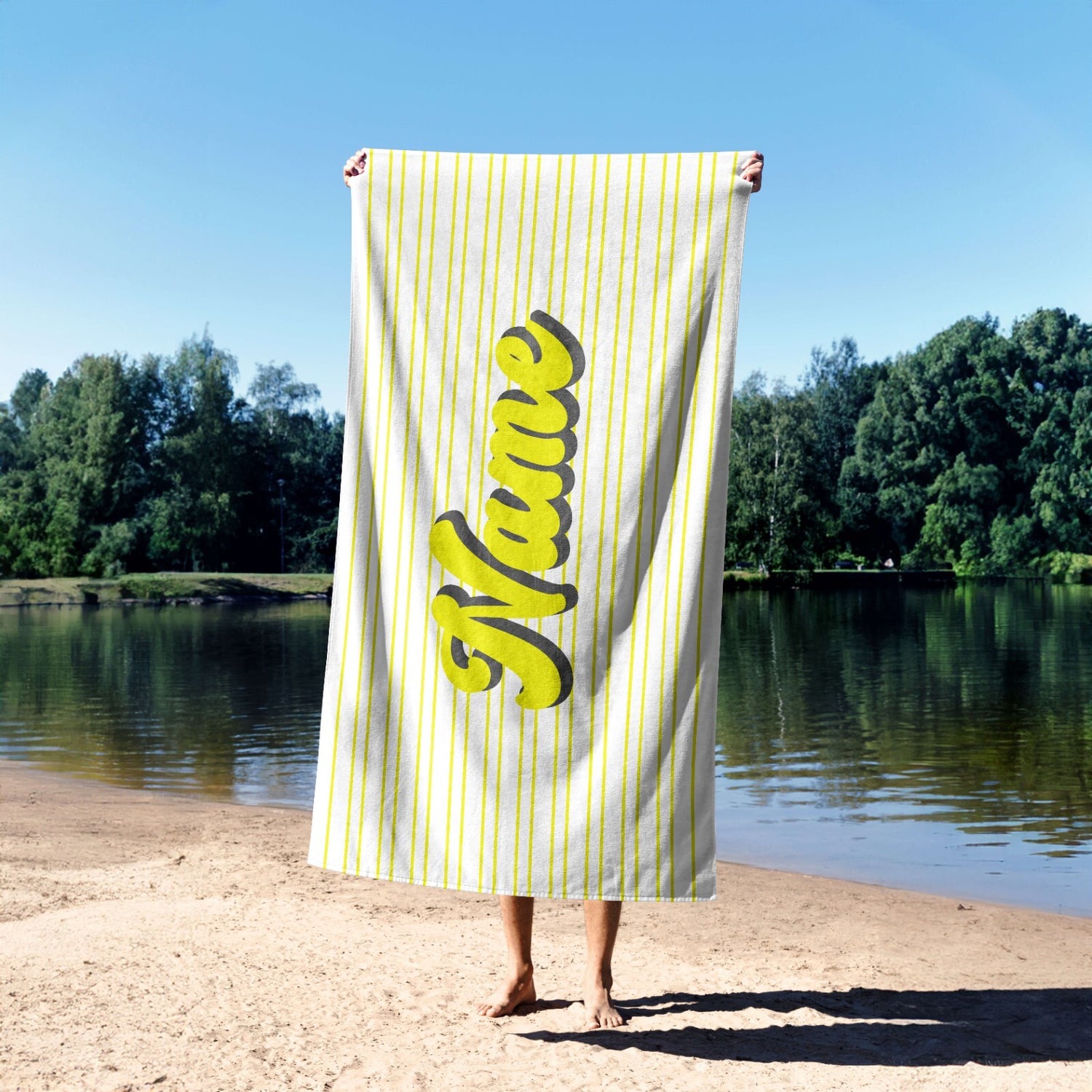 Personalised Custom Name Stripe Retro Font Soft Absorbent Beach Bath Sheet Towel