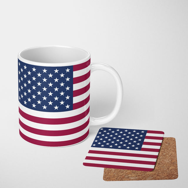 USA Flag America Design Coffee Tea Mug Cup Set Coaster Gift Him Her Custom Made