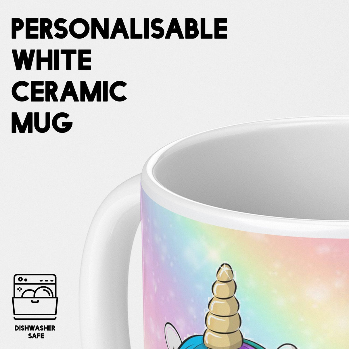 Personalised Custom Name Cute Rainbow Unicorn Mug & Coaster Set Gift for Kids