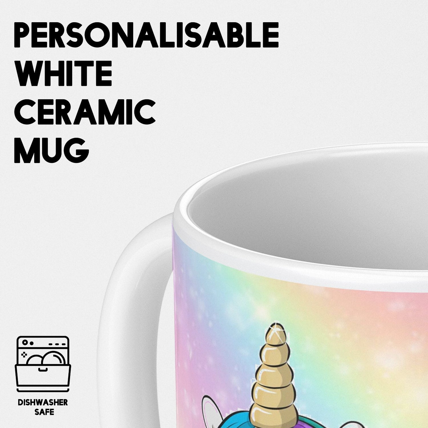 Personalised Custom Name Cute Rainbow Unicorn Mug & Coaster Set Gift for Kids