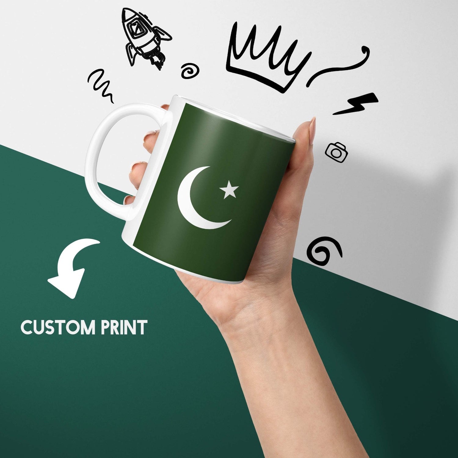 Pakistan Flag Design Custom Printed Coffee Tea Mug Cup Set Coaster Gift Him Her