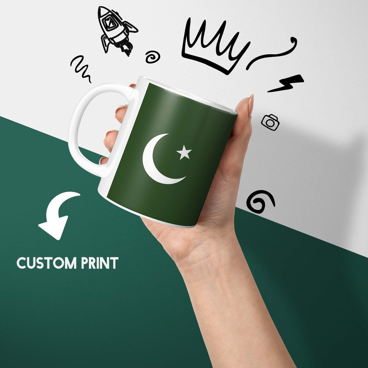 Pakistan Flag Design Custom Printed Coffee Tea Mug Cup Set Coaster Gift Him Her