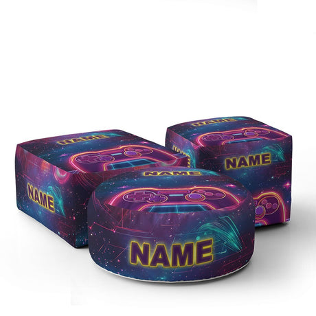 Personalised Name Gamer Gaming Controller Ottoman Filled Pouffe Washable Cover