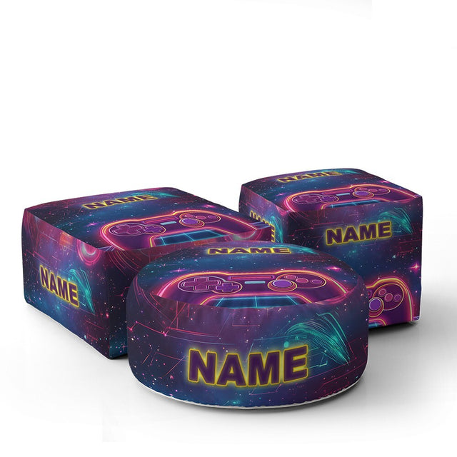 Personalised Name Gamer Gaming Controller Ottoman Filled Pouffe Washable Cover