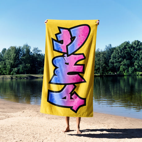 Personalised Any Name Urban Graffiti Coloured Absorbent Beach Bath Sheet Towel