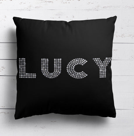 Personalised Name Diamond Gems Letters Soft Square Filled Cushion Throw Decor