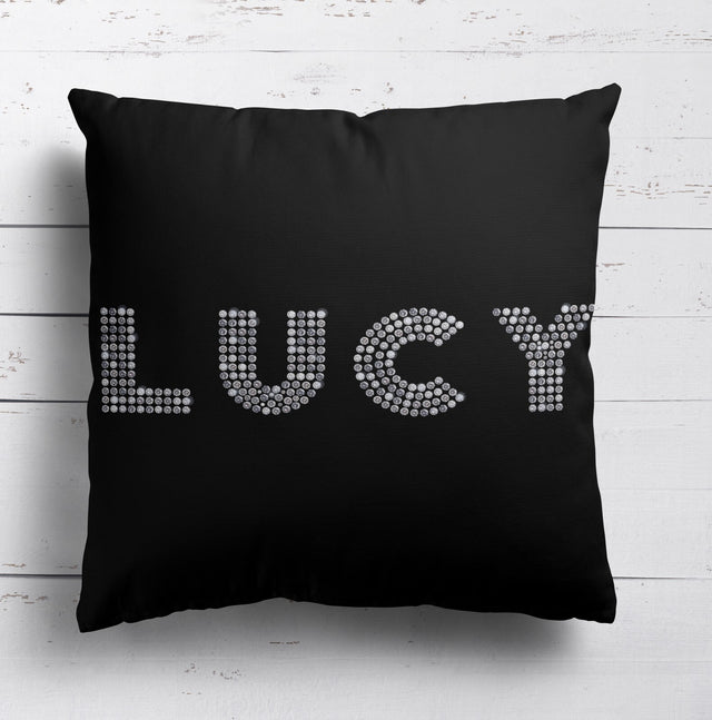 Personalised Name Diamond Gems Letters Soft Square Filled Cushion Throw Decor