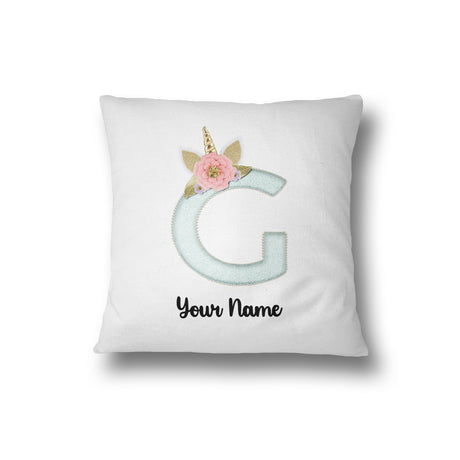 Personalised Unicorn Sparkly Kids Girls Monogram Alphabet Initial Letter Cushion