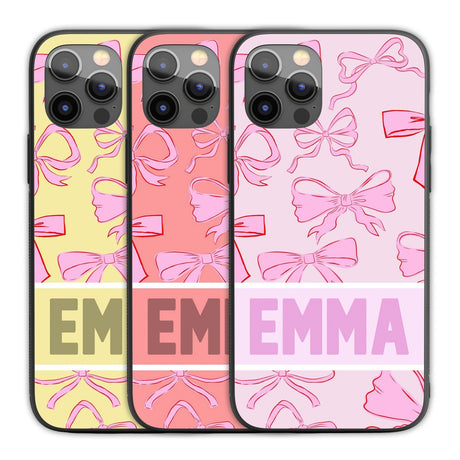 Pink Bows Name Cute Girl Personalised Custom - Printed iPhone Black Case Cover