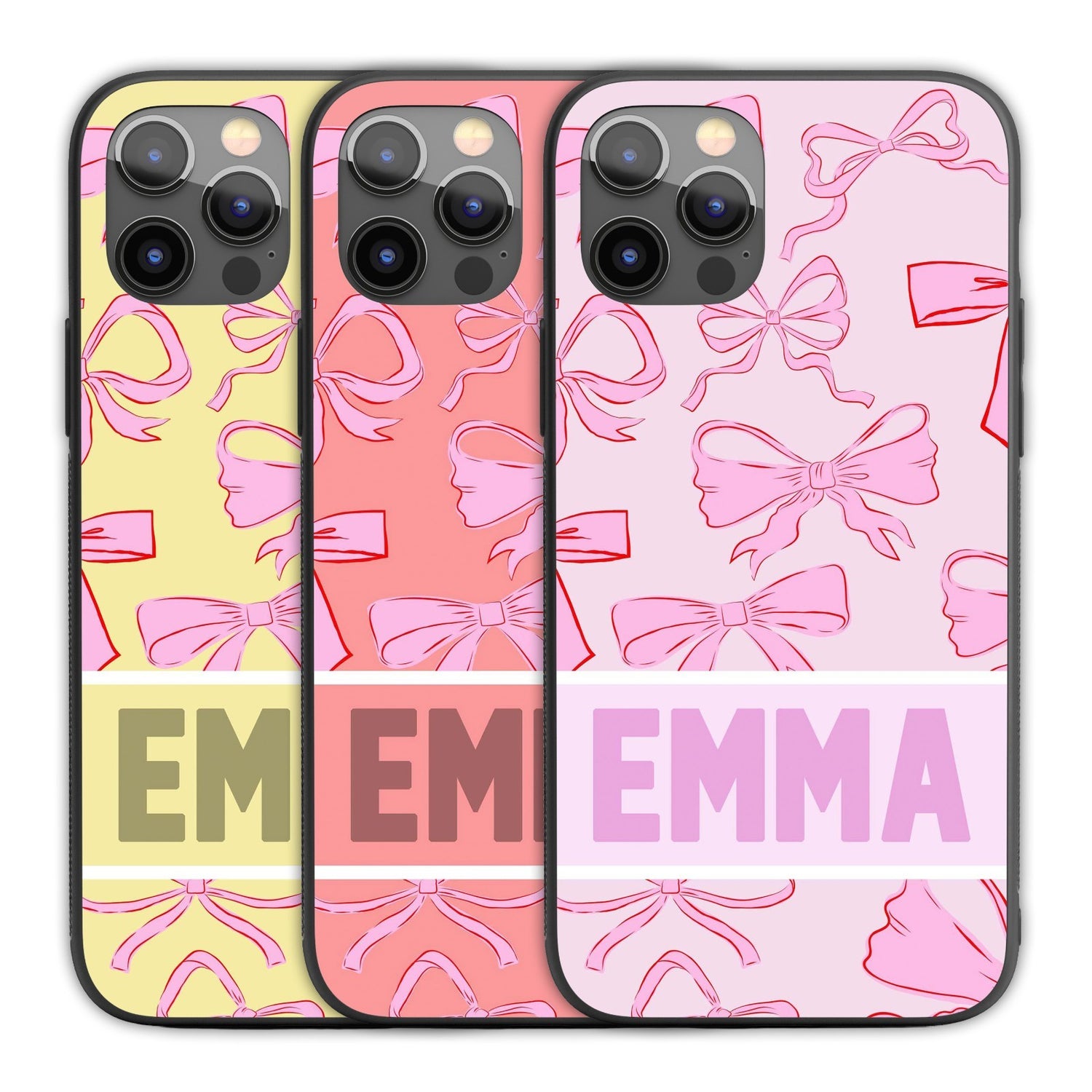 Pink Bows Name Cute Girl Personalised Custom - Printed iPhone Black Case Cover
