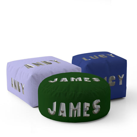 Personalised Geometal 3D Text Font Kids Ottoman Filled Pouffe Inc Washable Cover