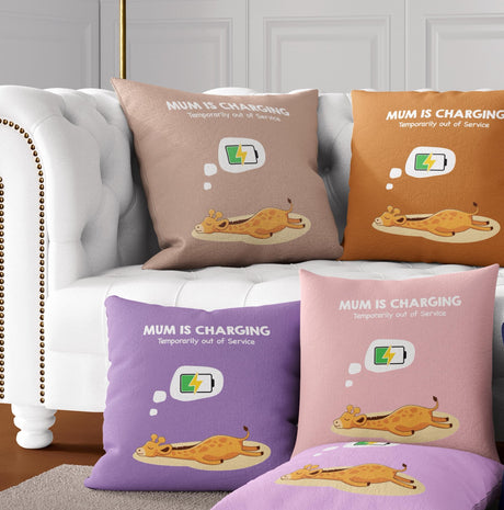 Mum Is Charging Animal Funny Novelty Memory Square Filled Zipped Cushion Decor