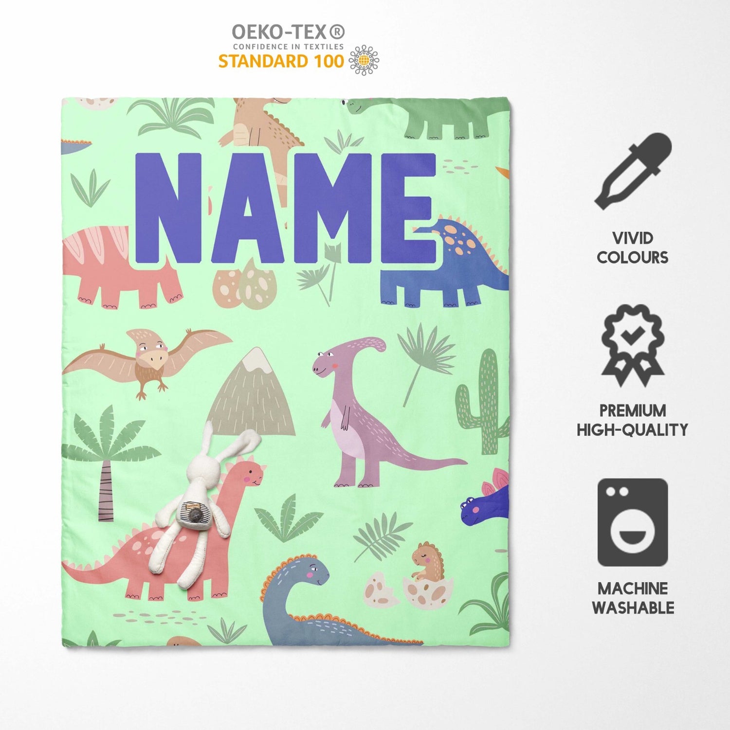 Personalised Custom Name Dinosaurs Clip Art Kid Cot Bed Duvet Cover + Pillowcase