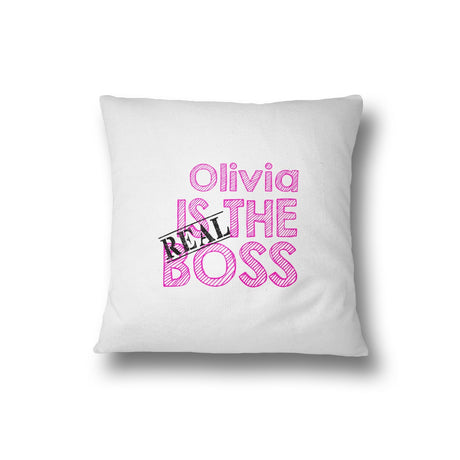 Set of 2 His & Hers The Real Boss Novelty Funny Personalised Filled Soft Cushion