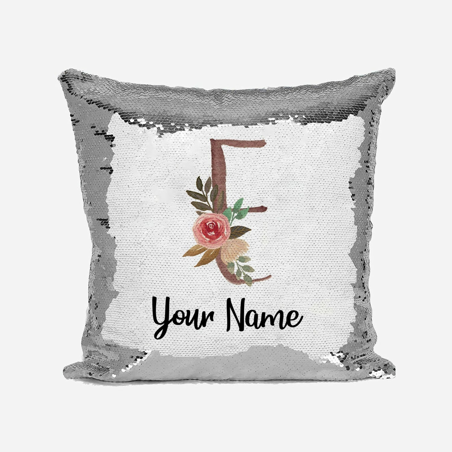Personalised Floral Watercolour Effect Alphabet Sequin Magic Cushion + Pillow