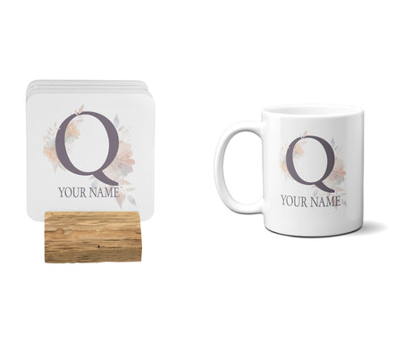 Personalised Misty Dusty Pastel Alphabet Floral Name Initial Letter Coffee Mug