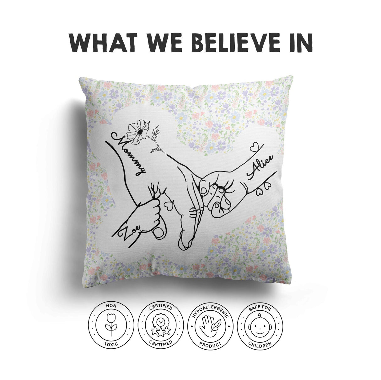 Mother's Day Gift Custom Floral Name Novelty Memory Square Filled Cushion Decor