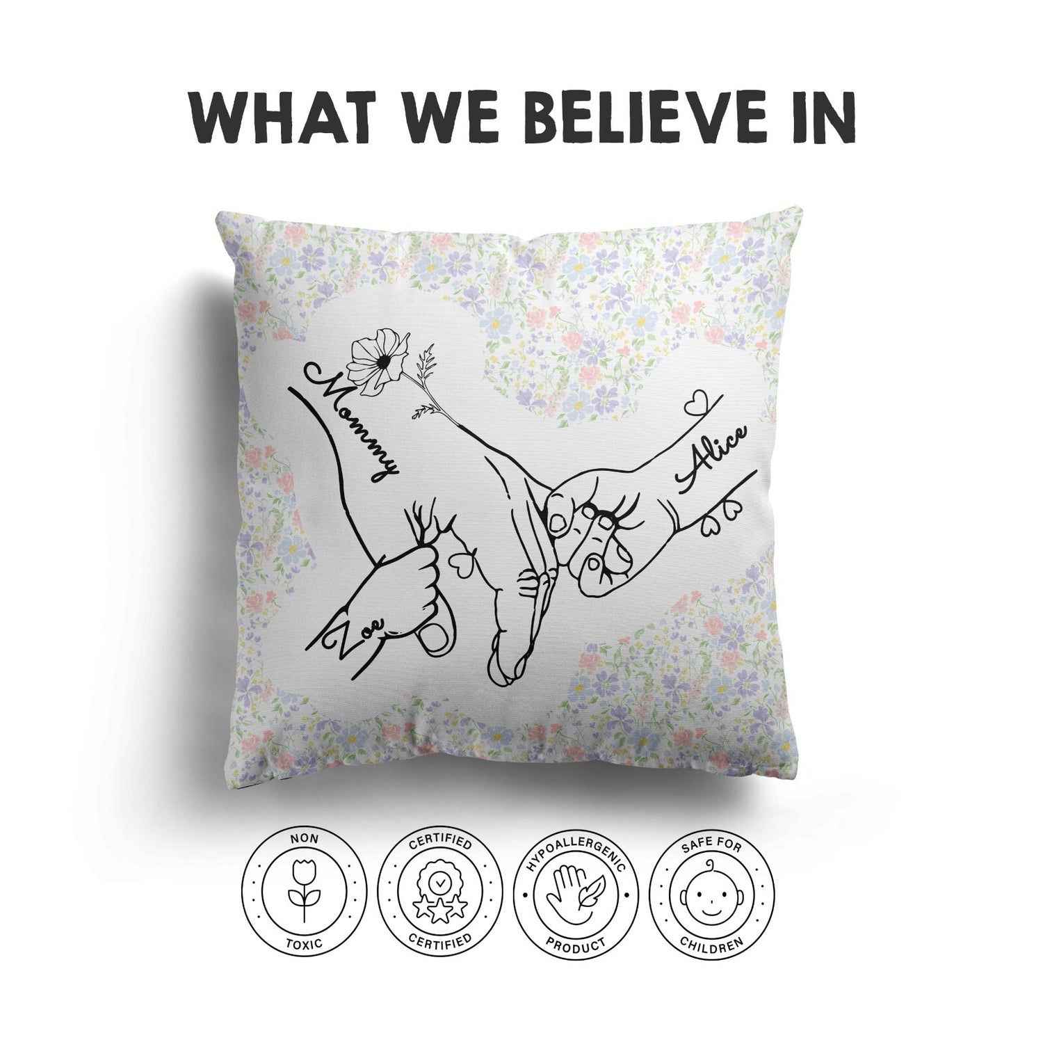 Mother's Day Gift Custom Floral Name Novelty Memory Square Filled Cushion Decor